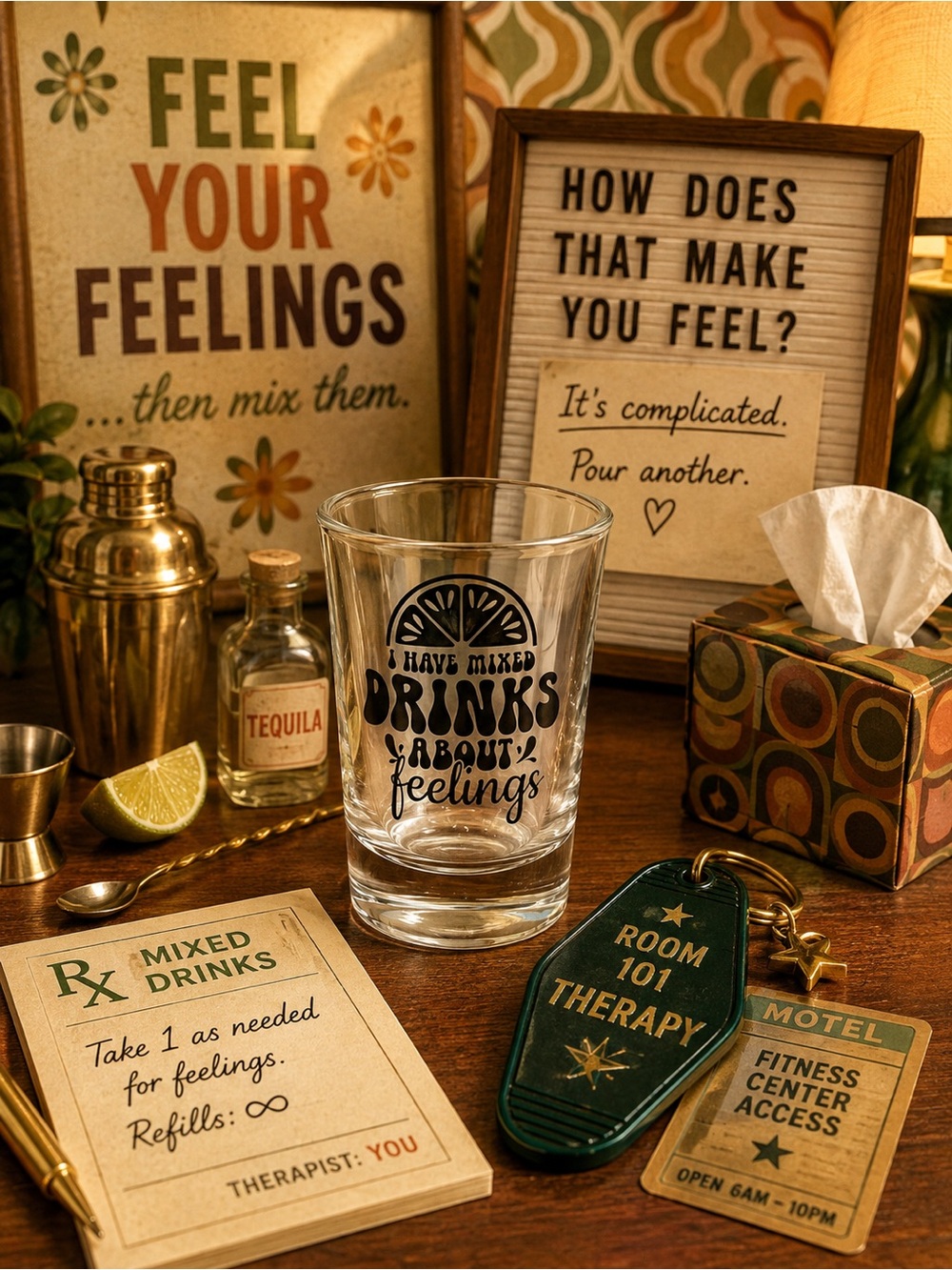 Shot Glass Clear - "I Have Mixed Drinks About Feelings" Party Favor